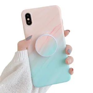 Anymob iPhone Case Orange and Blue Gradient Marble Cover Silicone Phone With Holder Stand