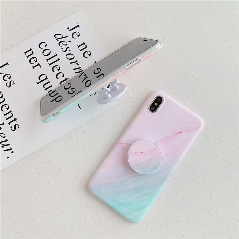 Anymob iPhone Case Orange and Blue Gradient Marble Cover Silicone Phone With Holder Stand