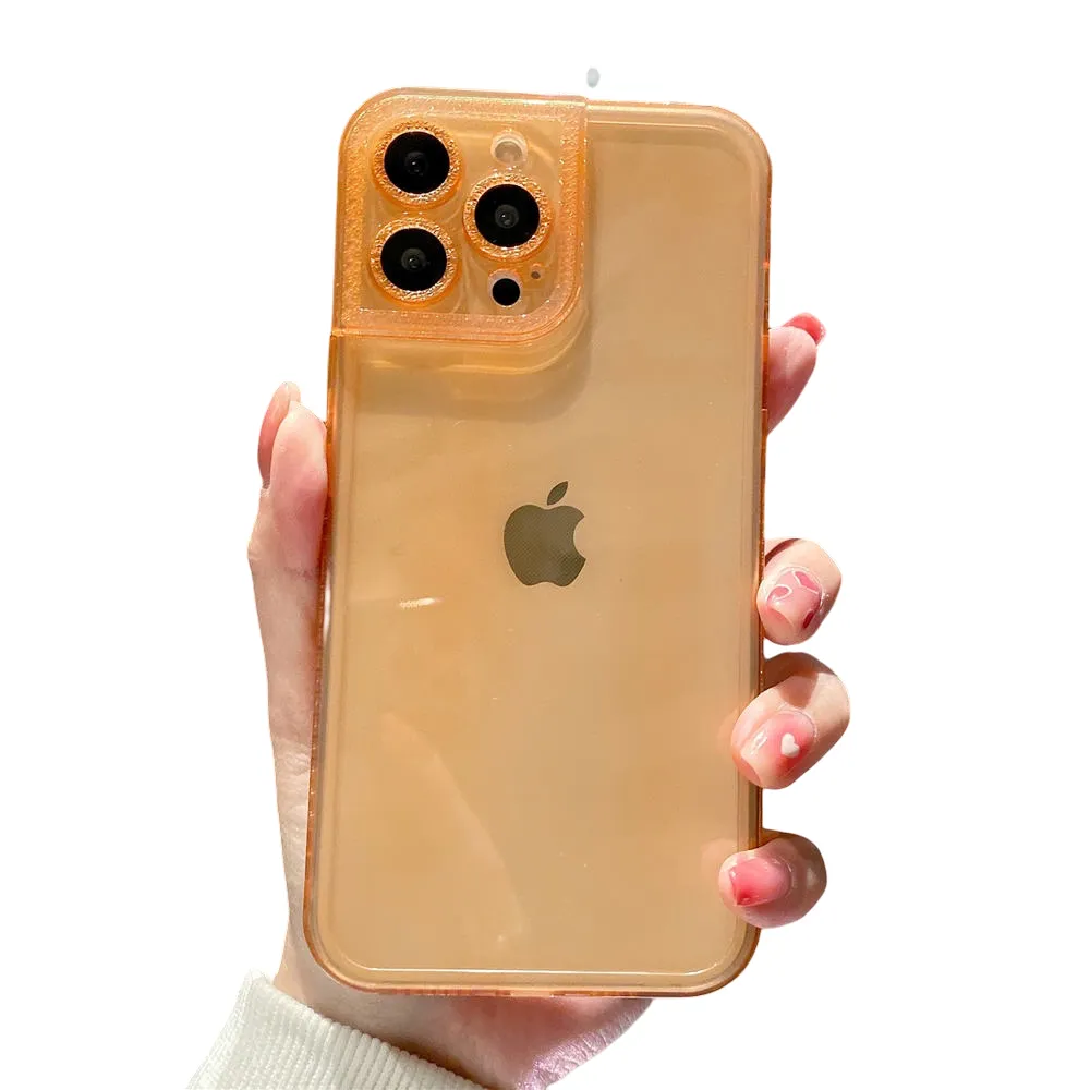 Anymob iPhone Case Orange Diamond Camera Protection Clear Fluorescent Neon Soft Silicone Gel Cover
