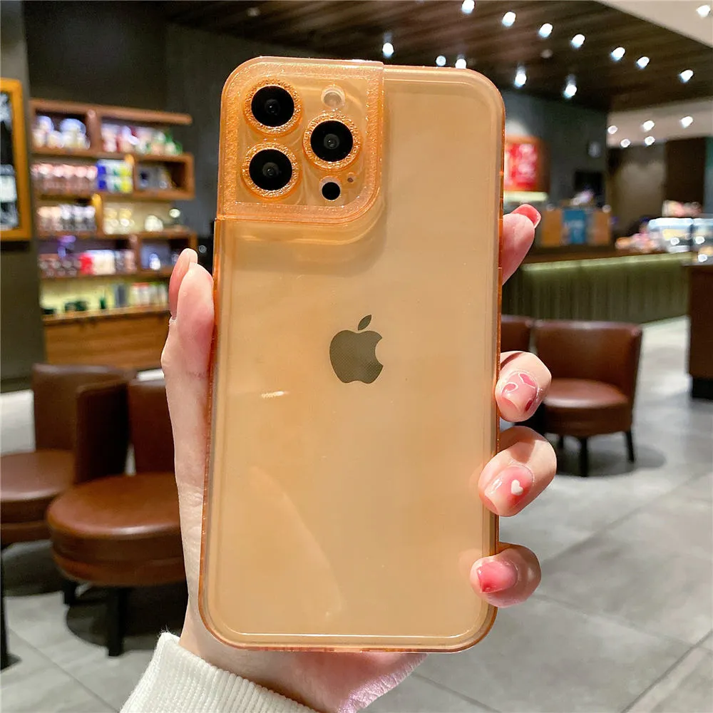 Anymob iPhone Case Orange Diamond Camera Protection Clear Fluorescent Neon Soft Silicone Gel Cover