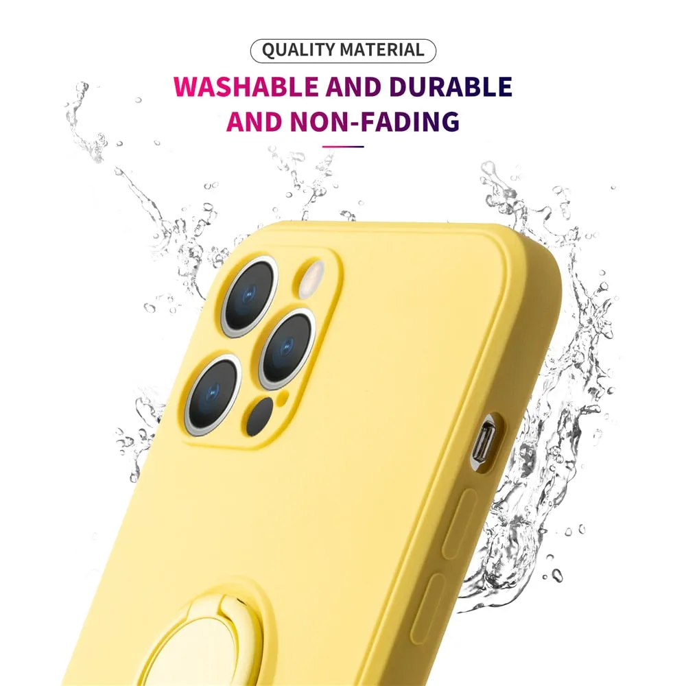 Anymob iPhone Case Orange Soft Liquid Silicon Ring Holder Shockproof Candy Back Cover