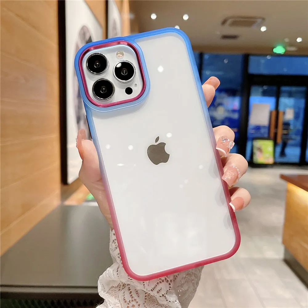 Anymob iPhone Case Pink Colorful Gradient Transparent Border Cover Acrylic Protective