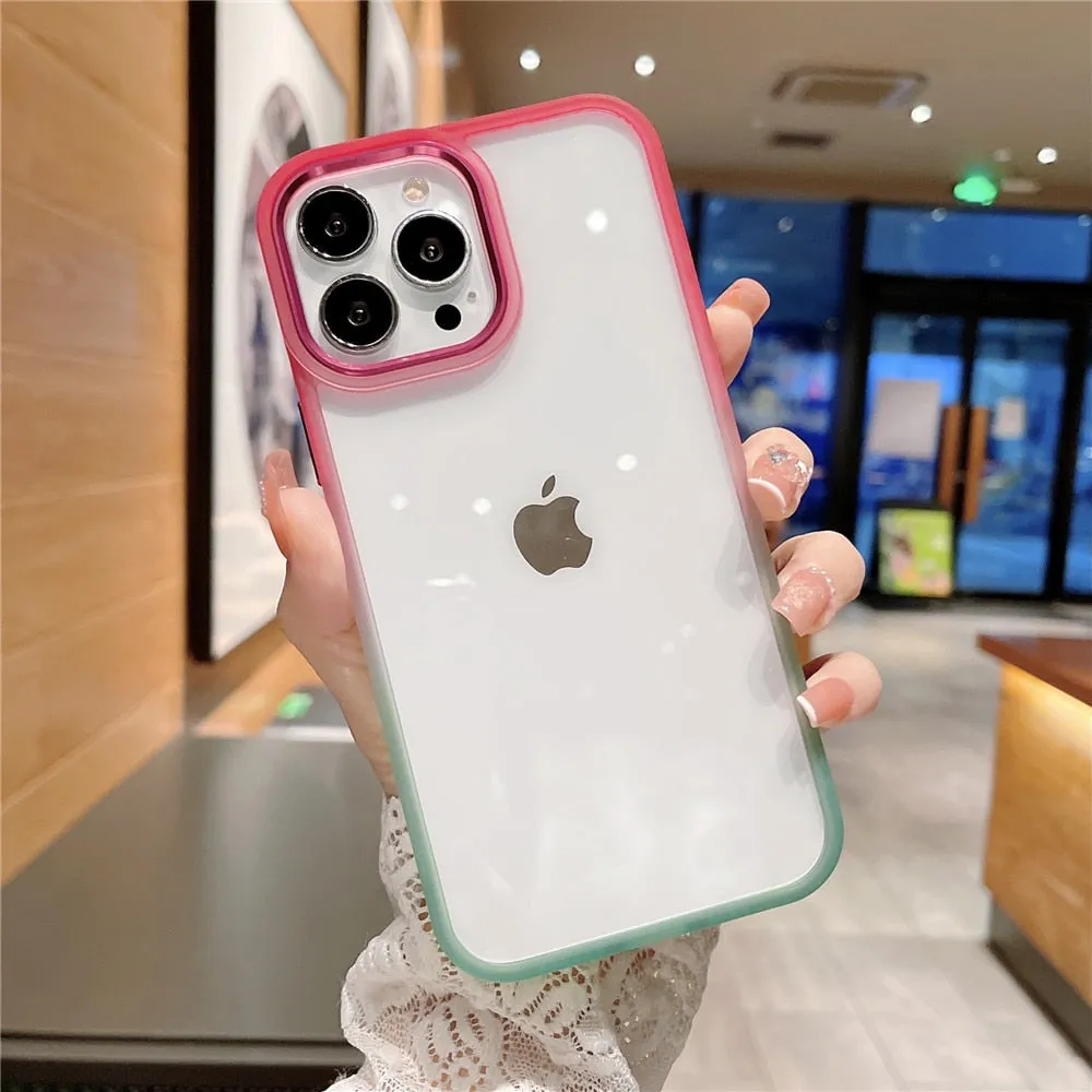Anymob iPhone Case Pink Colorful Gradient Transparent Border Cover Acrylic Protective