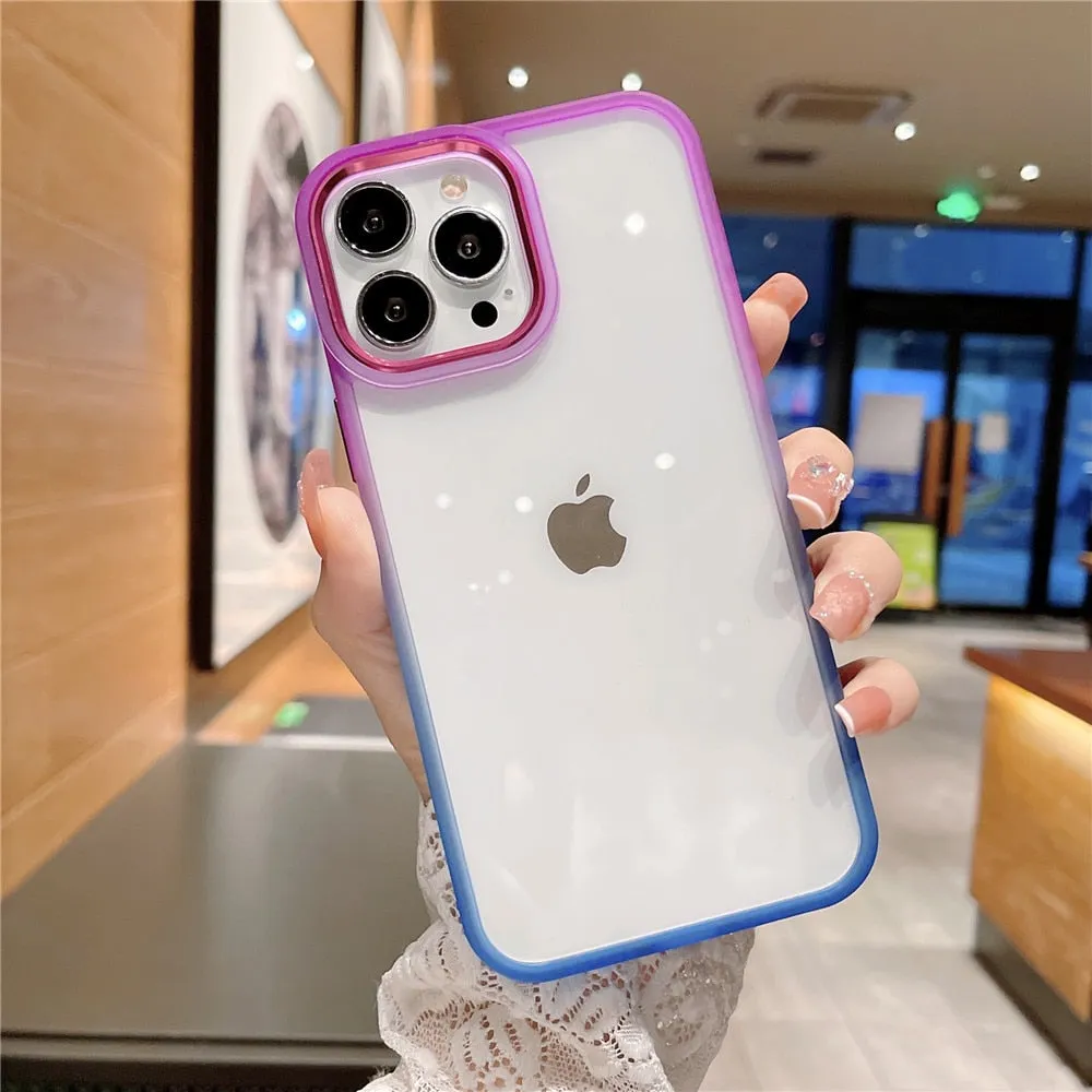 Anymob iPhone Case Pink Colorful Gradient Transparent Border Cover Acrylic Protective
