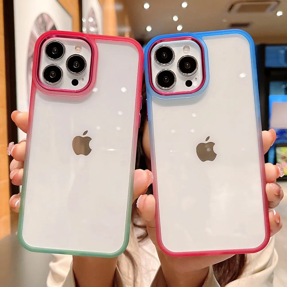 Anymob iPhone Case Pink Colorful Gradient Transparent Border Cover Acrylic Protective