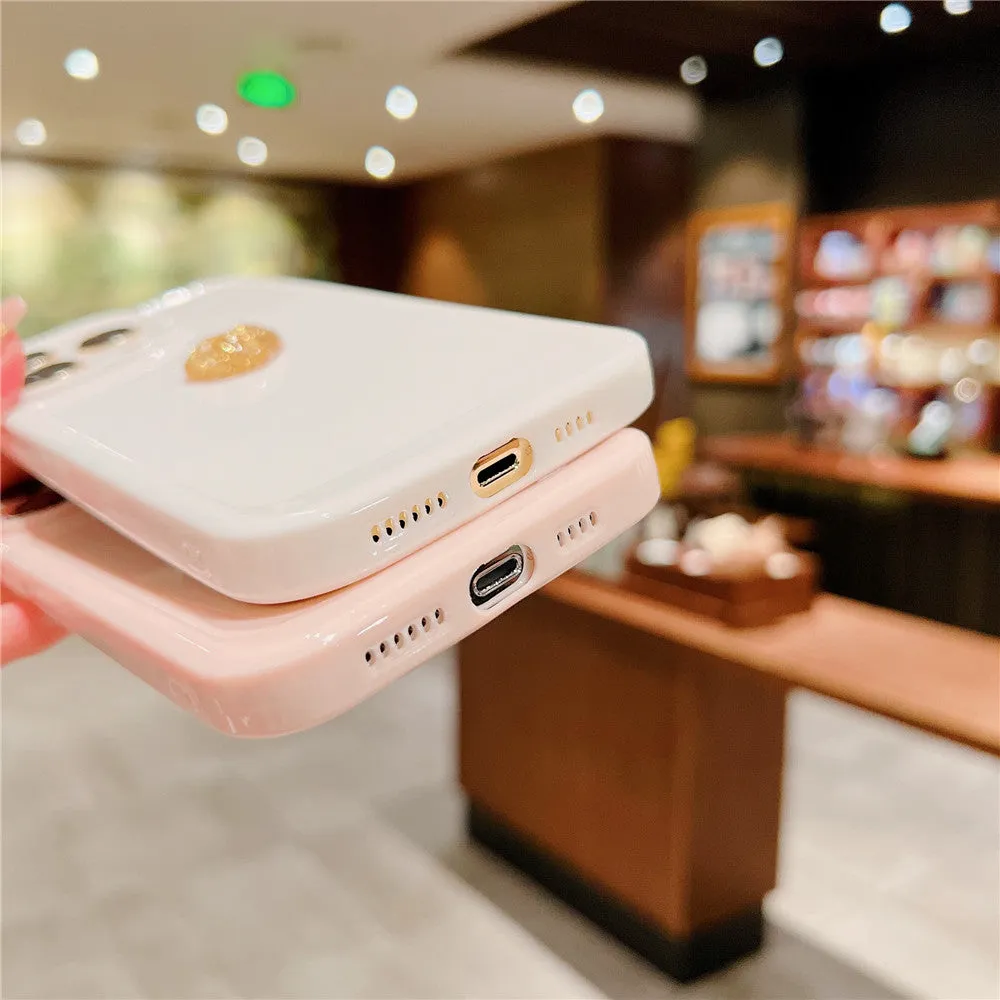 Anymob iPhone Case Pink Cute 3D Love Heart with Anti-lost Chain Bracelet Soft Protective Cover