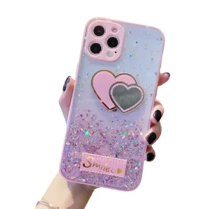 Anymob iPhone Case Pink Gradient Glitter Epoxy Phone Soft Silicone Clear Cover