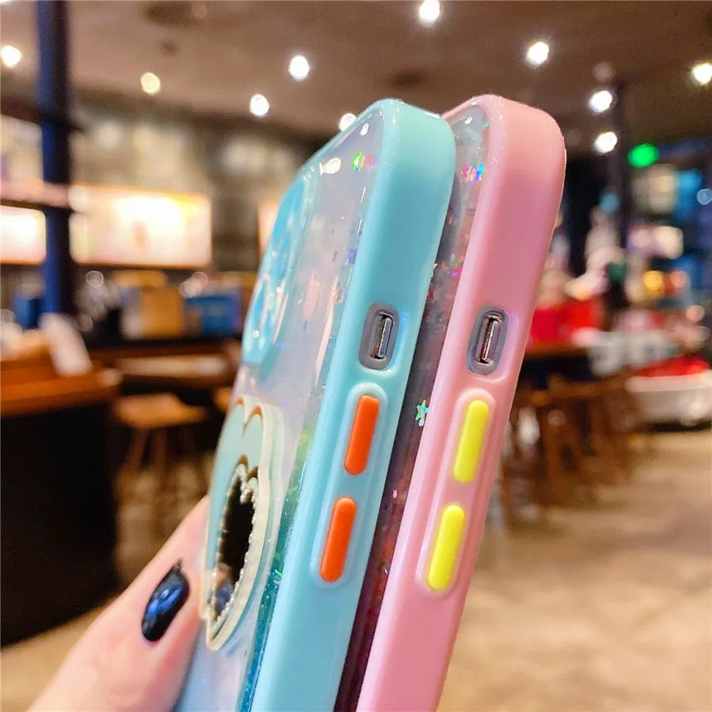 Anymob iPhone Case Pink Gradient Glitter Epoxy Phone Soft Silicone Clear Cover