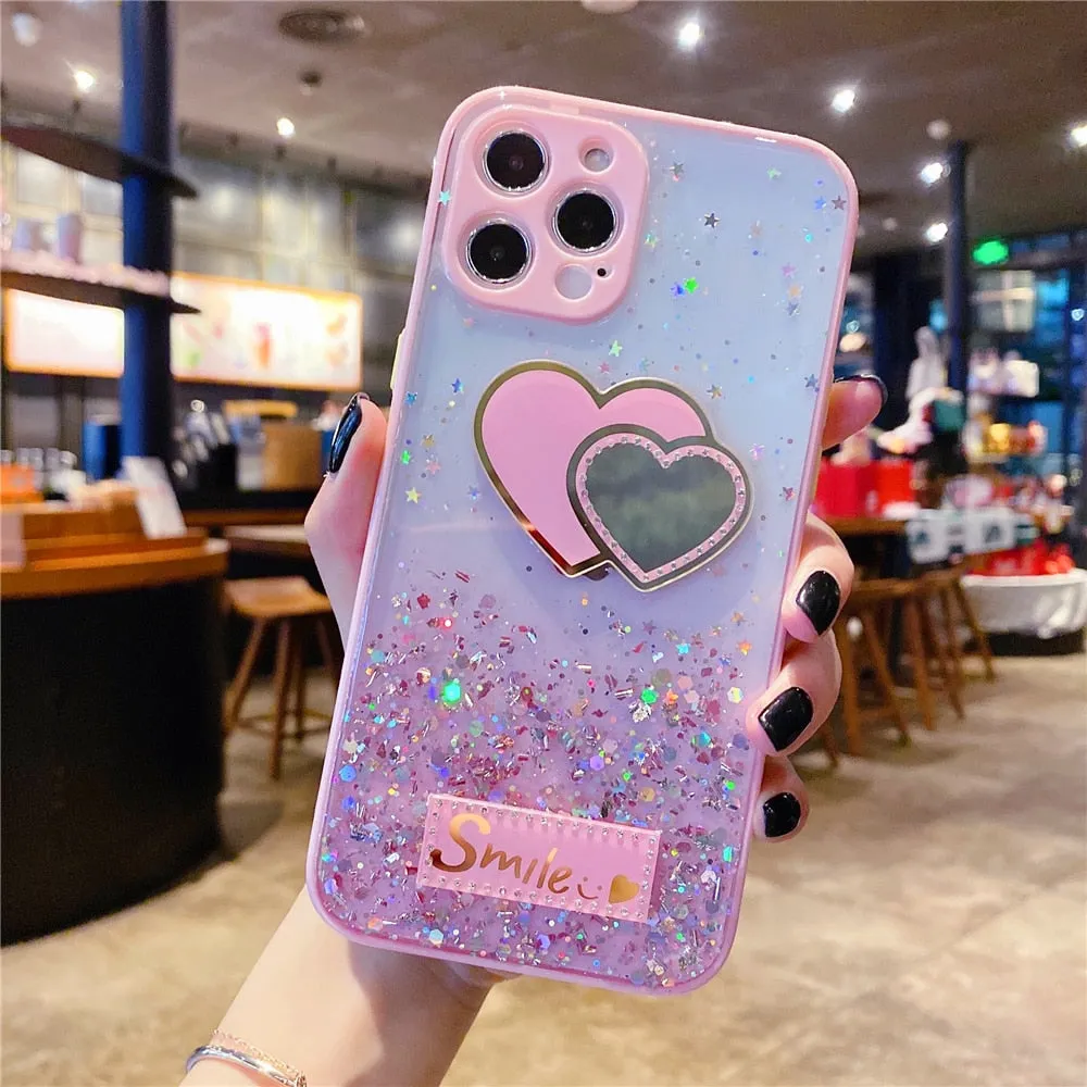 Anymob iPhone Case Pink Gradient Glitter Epoxy Phone Soft Silicone Clear Cover
