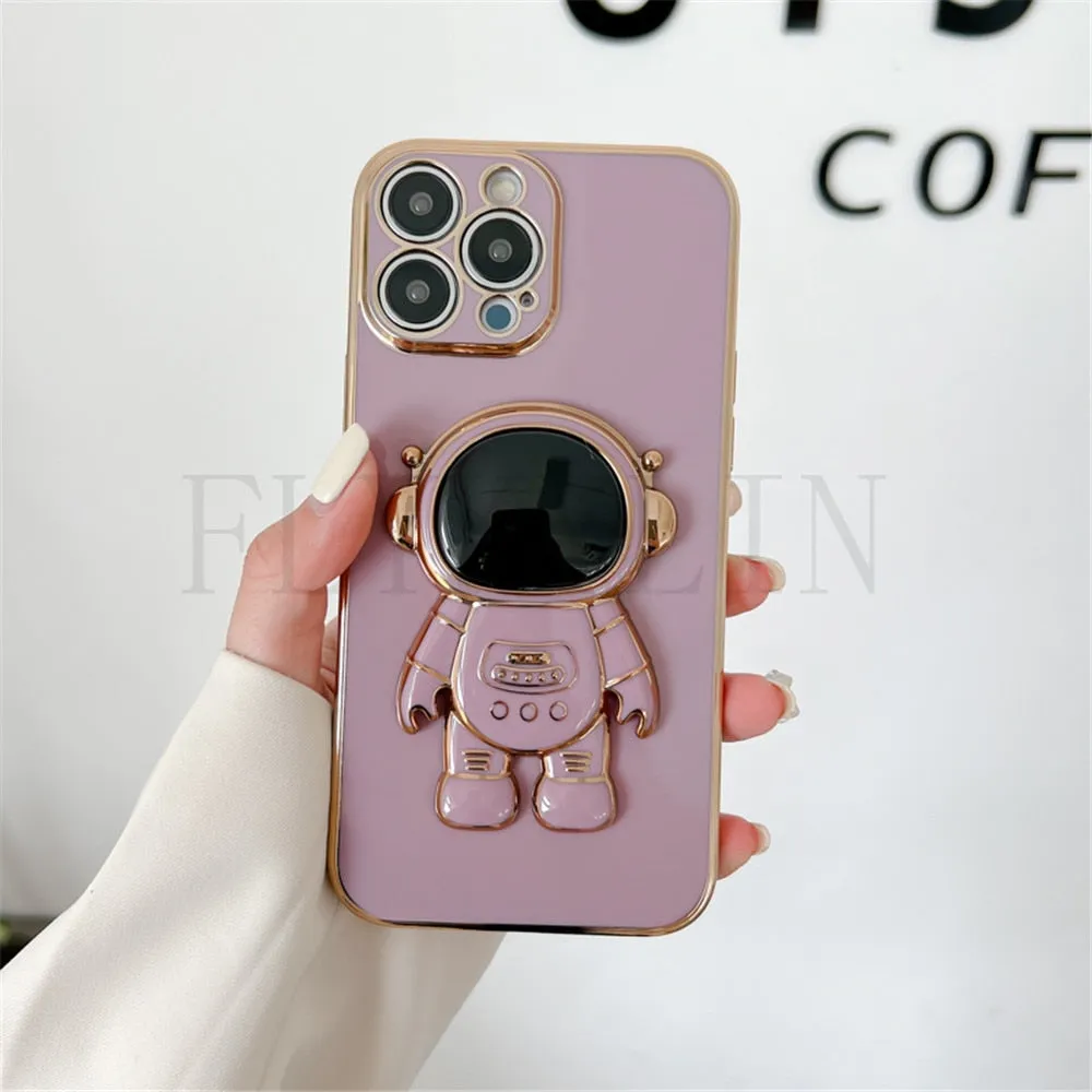 Anymob iPhone Case Pink Luxury Astronaut Kickstand Soft Silicon Plating Bumper Back Cover