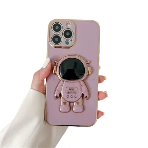 Anymob iPhone Case Pink Luxury Astronaut Kickstand Soft Silicon Plating Bumper Back Cover