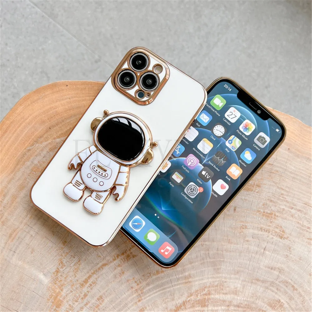 Anymob iPhone Case Pink Luxury Astronaut Kickstand Soft Silicon Plating Bumper Back Cover