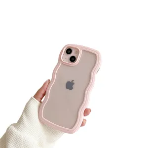 Anymob iPhone Case Pink Macaron Color Wavy Frame Crystal Clear Shockproof Soft Back Cover Bumper