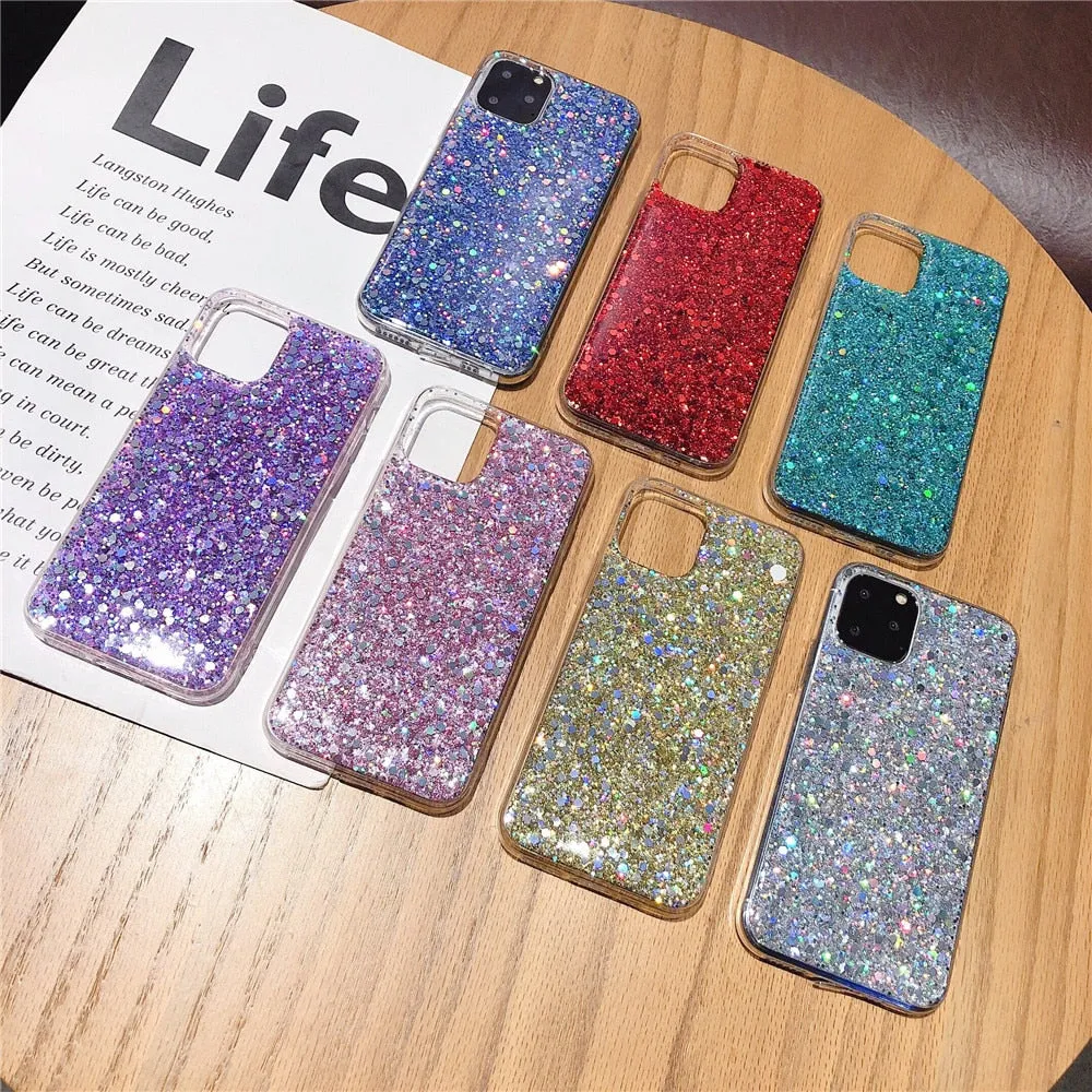 Anymob iPhone Case Pink Shining Sequin Glitter Soft Silicone Bling Cover