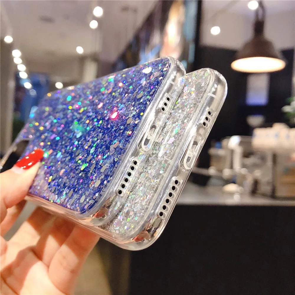 Anymob iPhone Case Pink Shining Sequin Glitter Soft Silicone Bling Cover