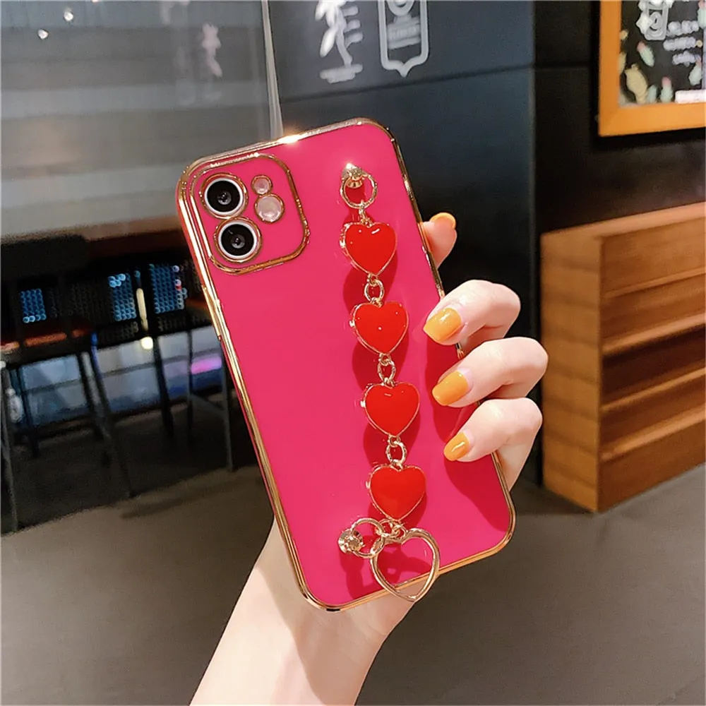 Anymob iPhone Case Pink Soft Silicone Bracelet Camera Protection Cover With Wristband