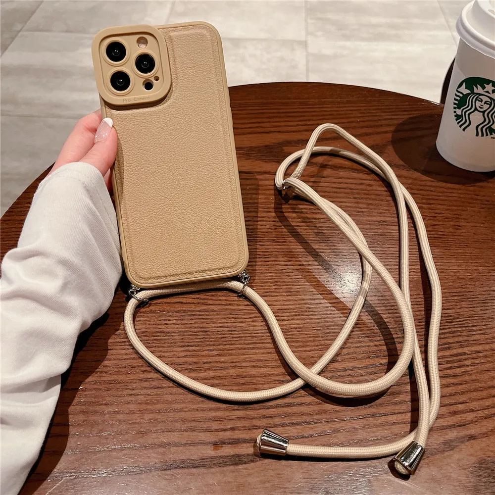 Anymob iPhone Case Pink Soft Silicone Lanyard Solid Color Crossbody shockproof Cover