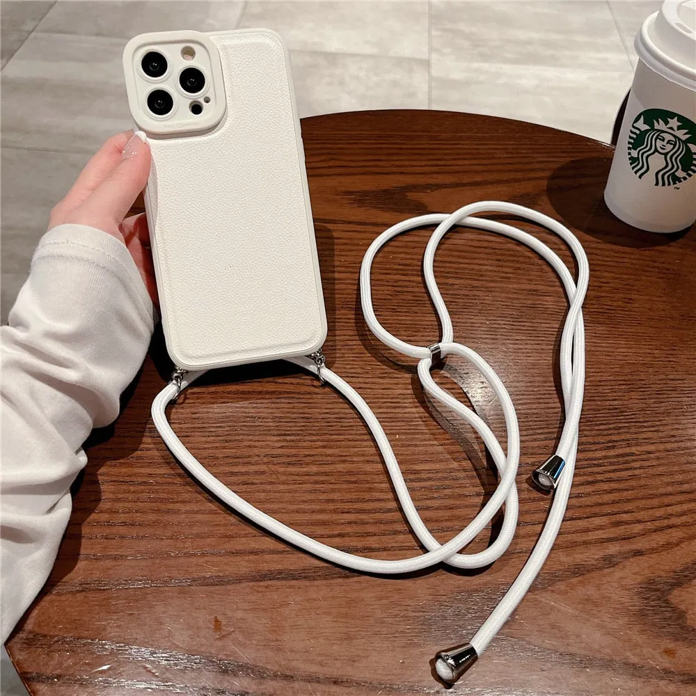 Anymob iPhone Case Pink Soft Silicone Lanyard Solid Color Crossbody shockproof Cover