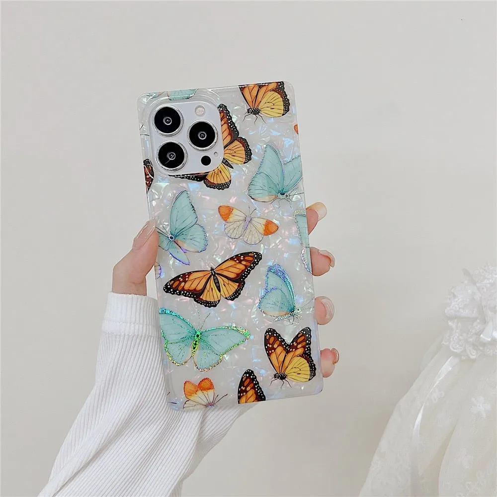 Anymob iPhone Case Pink Square Butterfly Shell Texture Bumper Soft Silicone Back Cover