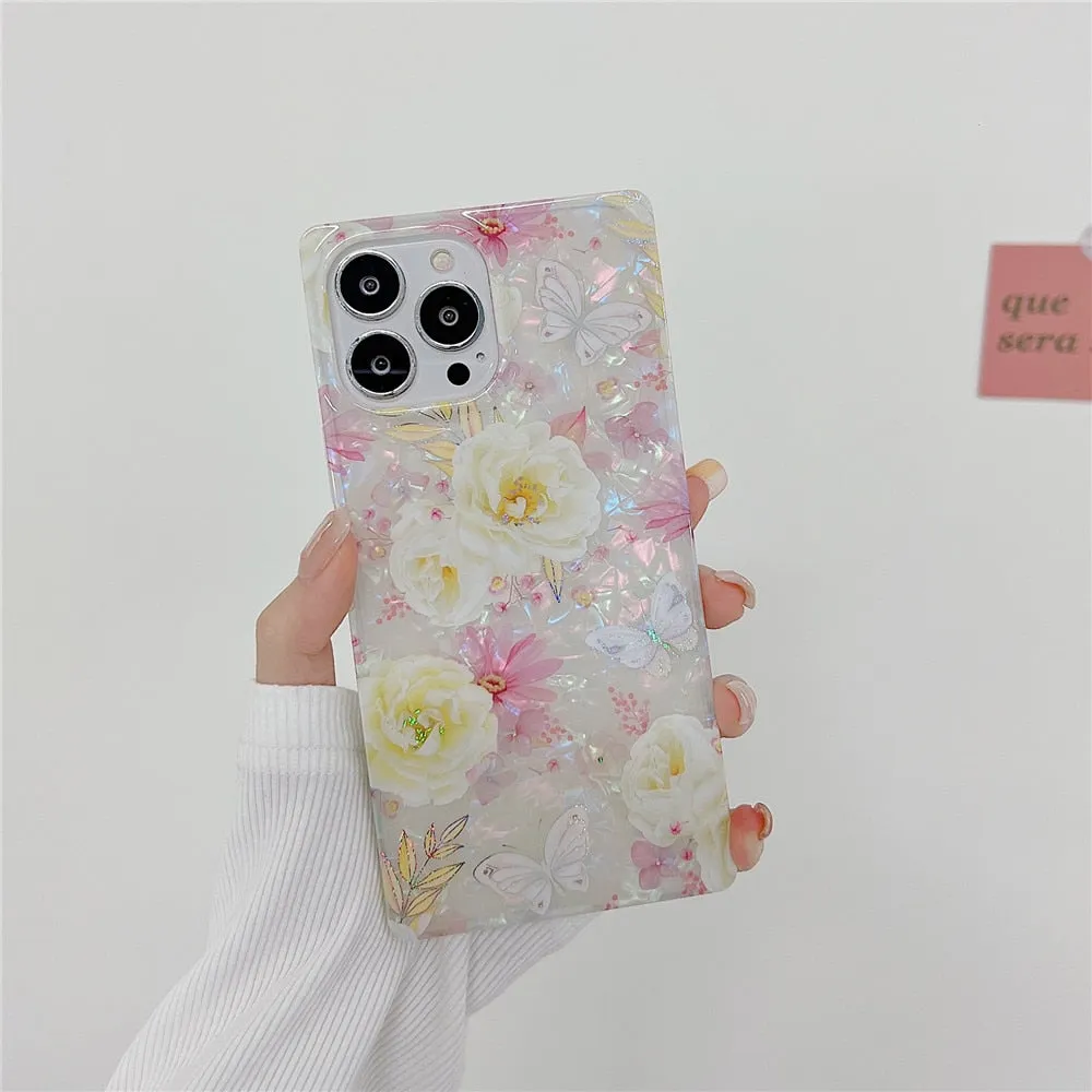 Anymob iPhone Case Pink Square Butterfly Shell Texture Bumper Soft Silicone Back Cover