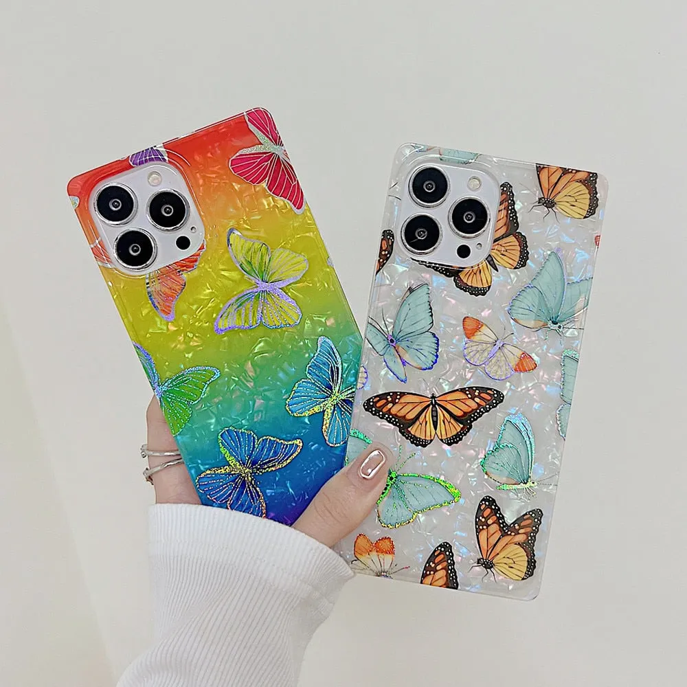 Anymob iPhone Case Pink Square Butterfly Shell Texture Bumper Soft Silicone Back Cover