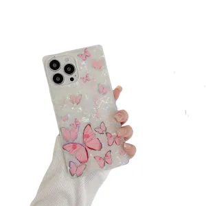 Anymob iPhone Case Pink Square Butterfly Shell Texture Bumper Soft Silicone Back Cover