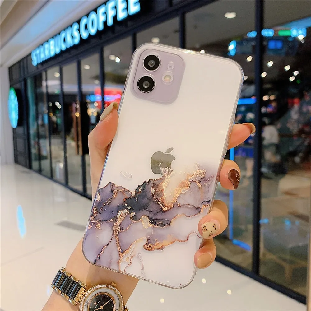 Anymob iPhone Case Pink Watercolor Marble Soft Silicone TPU Cover