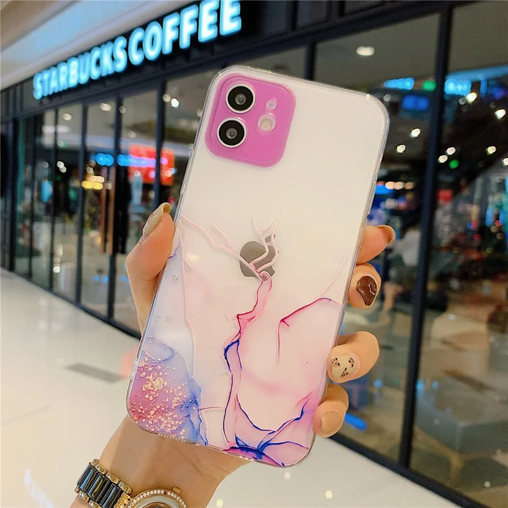 Anymob iPhone Case Pink Watercolor Marble Soft Silicone TPU Cover