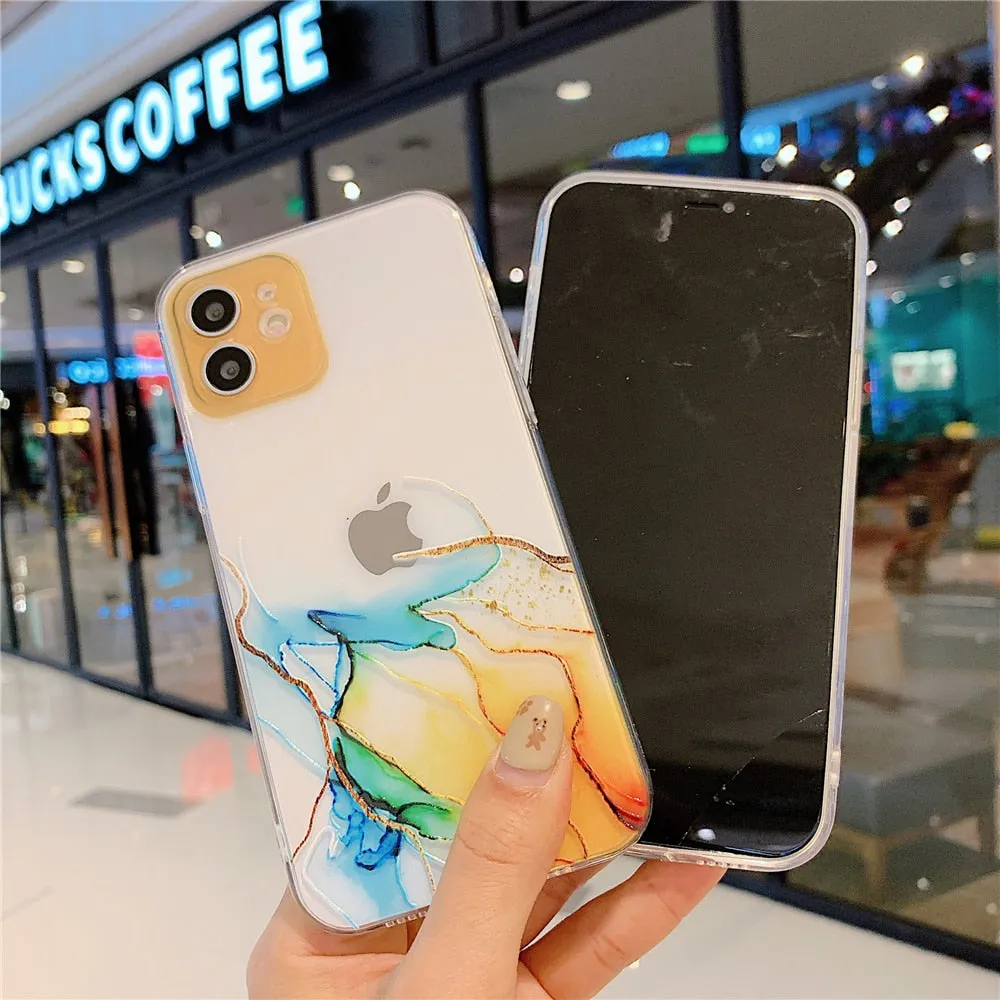 Anymob iPhone Case Pink Watercolor Marble Soft Silicone TPU Cover