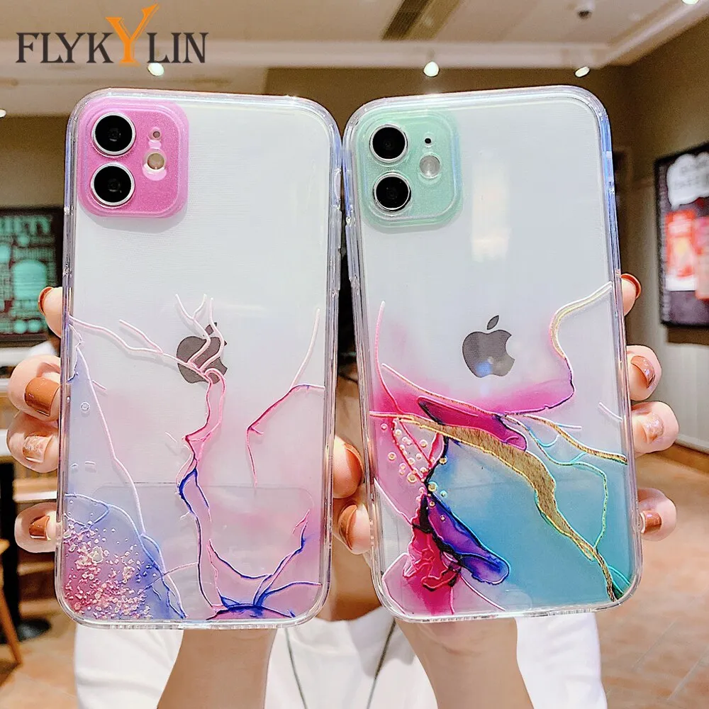Anymob iPhone Case Pink Watercolor Marble Soft Silicone TPU Cover