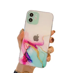 Anymob iPhone Case Pink Watercolor Marble Soft Silicone TPU Cover