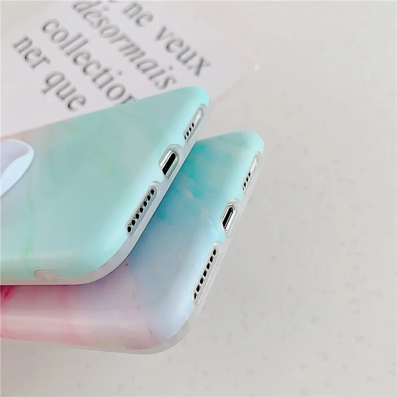 Anymob iPhone Case Plane Orange and Blue Gradient Marble Cover Silicone Phone With Holder Stand
