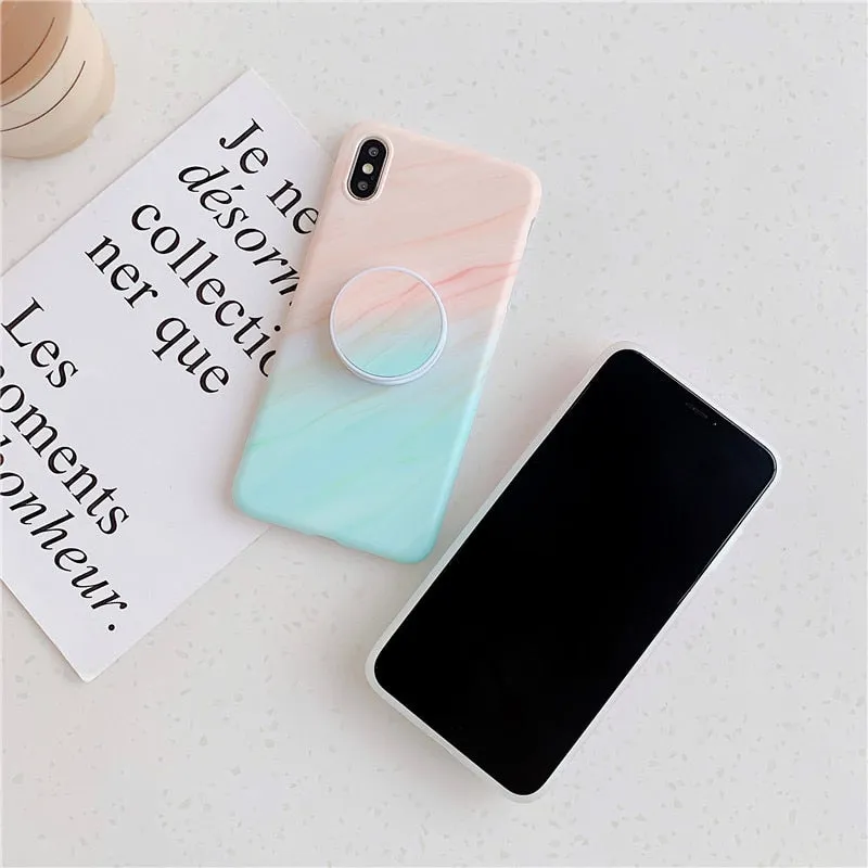 Anymob iPhone Case Plane Orange and Blue Gradient Marble Cover Silicone Phone With Holder Stand