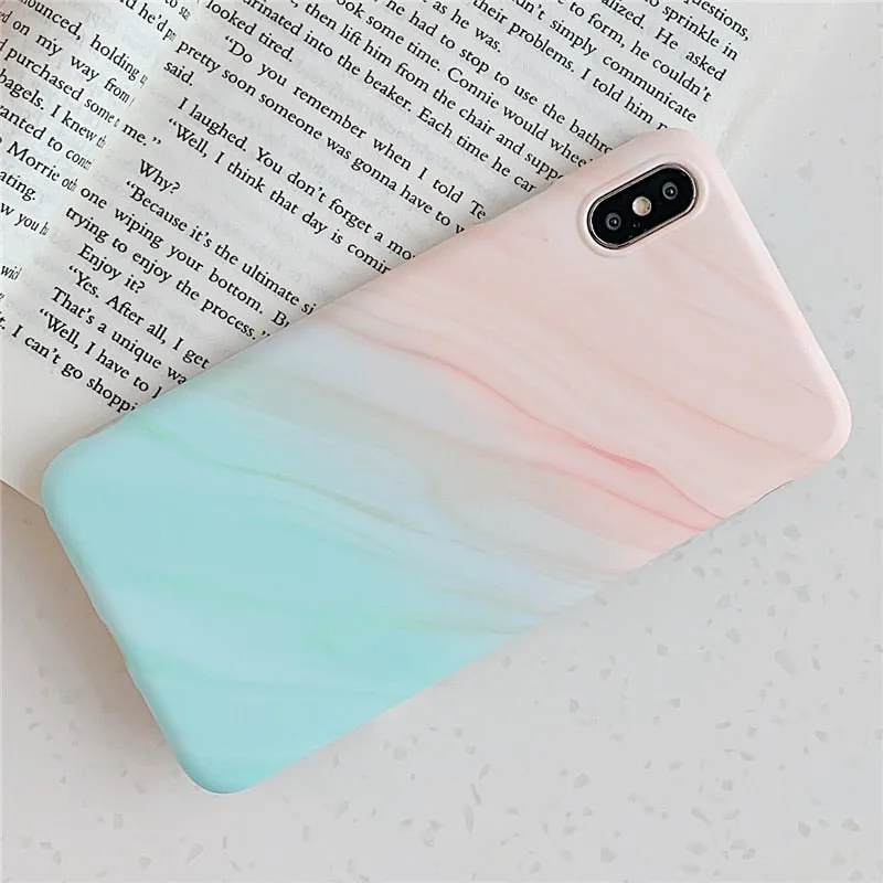 Anymob iPhone Case Plane Orange and Blue Gradient Marble Cover Silicone Phone With Holder Stand
