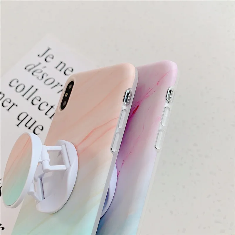 Anymob iPhone Case Plane Orange and Blue Gradient Marble Cover Silicone Phone With Holder Stand