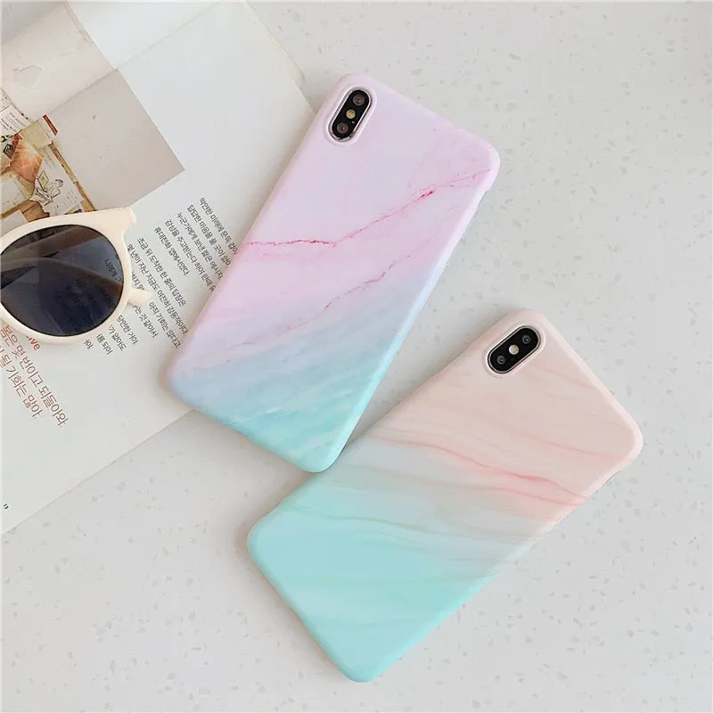 Anymob iPhone Case Plane Orange and Blue Gradient Marble Cover Silicone Phone With Holder Stand