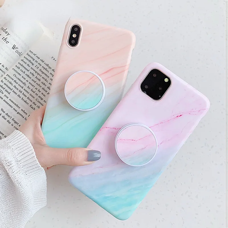 Anymob iPhone Case Plane Orange and Blue Gradient Marble Cover Silicone Phone With Holder Stand