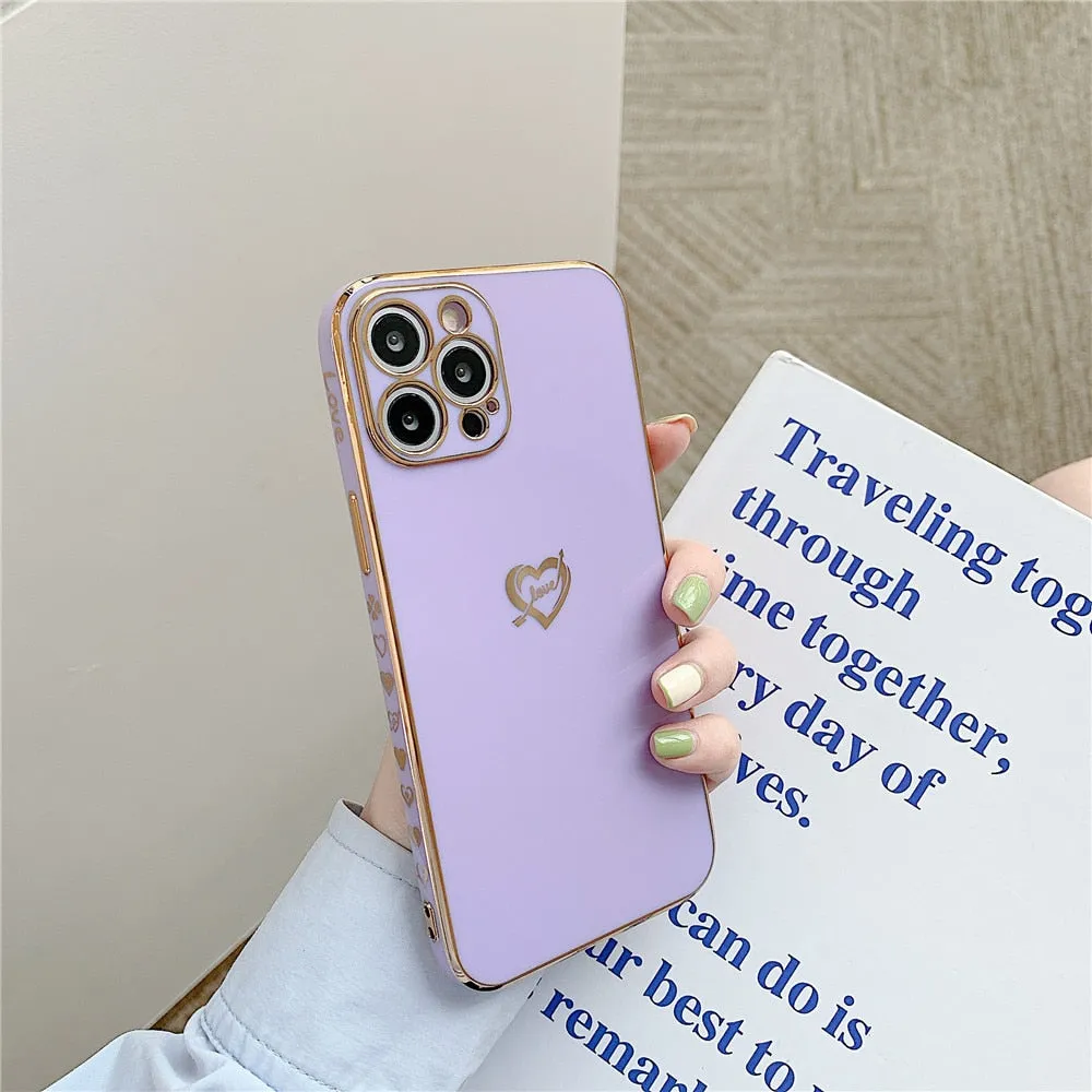 Anymob iPhone Case Purple Camera Protection Love Heart Side Hearts Shockproof Soft Silicone Cover