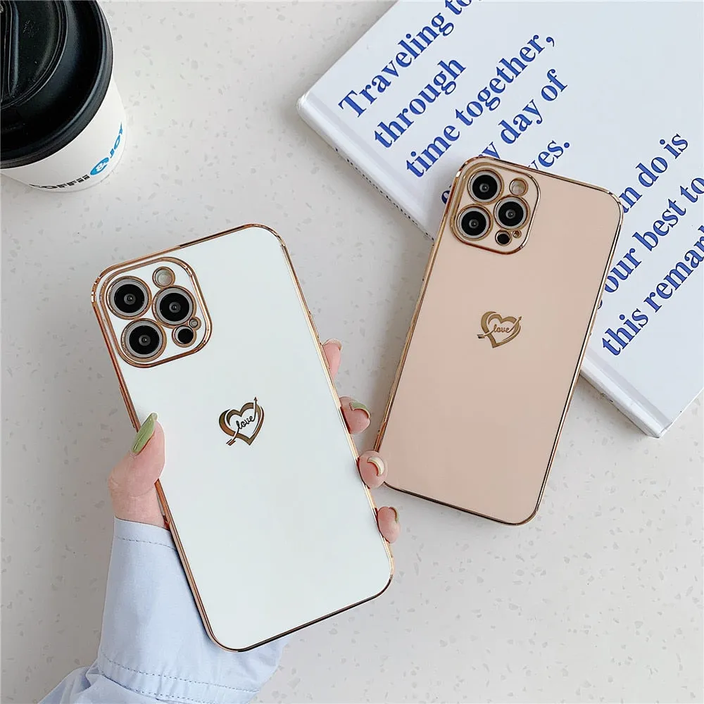 Anymob iPhone Case Purple Camera Protection Love Heart Side Hearts Shockproof Soft Silicone Cover