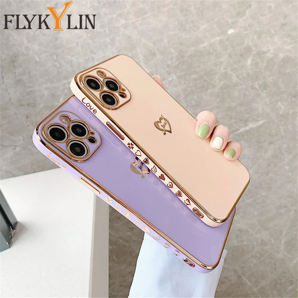 Anymob iPhone Case Purple Camera Protection Love Heart Side Hearts Shockproof Soft Silicone Cover