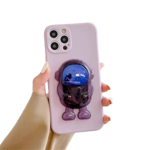 Anymob iPhone Case Purple Cartoon Astronaut Transparent Soft Silicone Kickstand Cover