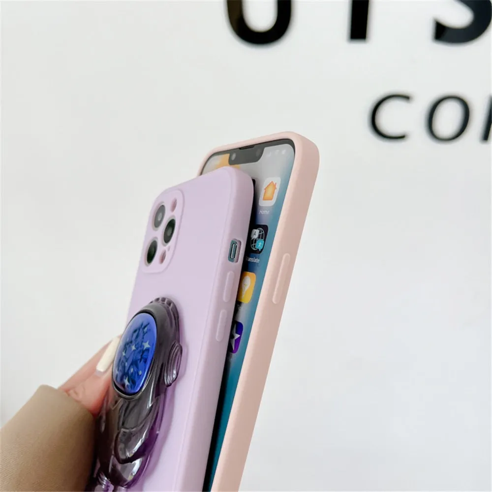 Anymob iPhone Case Purple Cartoon Astronaut Transparent Soft Silicone Kickstand Cover
