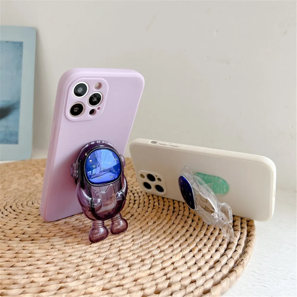 Anymob iPhone Case Purple Cartoon Astronaut Transparent Soft Silicone Kickstand Cover