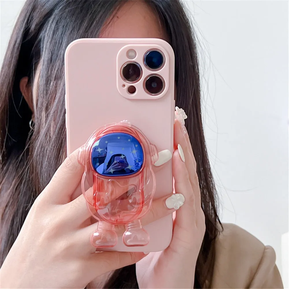 Anymob iPhone Case Purple Cartoon Astronaut Transparent Soft Silicone Kickstand Cover