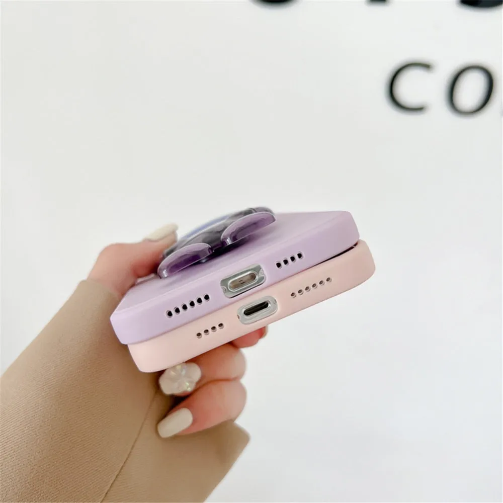 Anymob iPhone Case Purple Cartoon Astronaut Transparent Soft Silicone Kickstand Cover