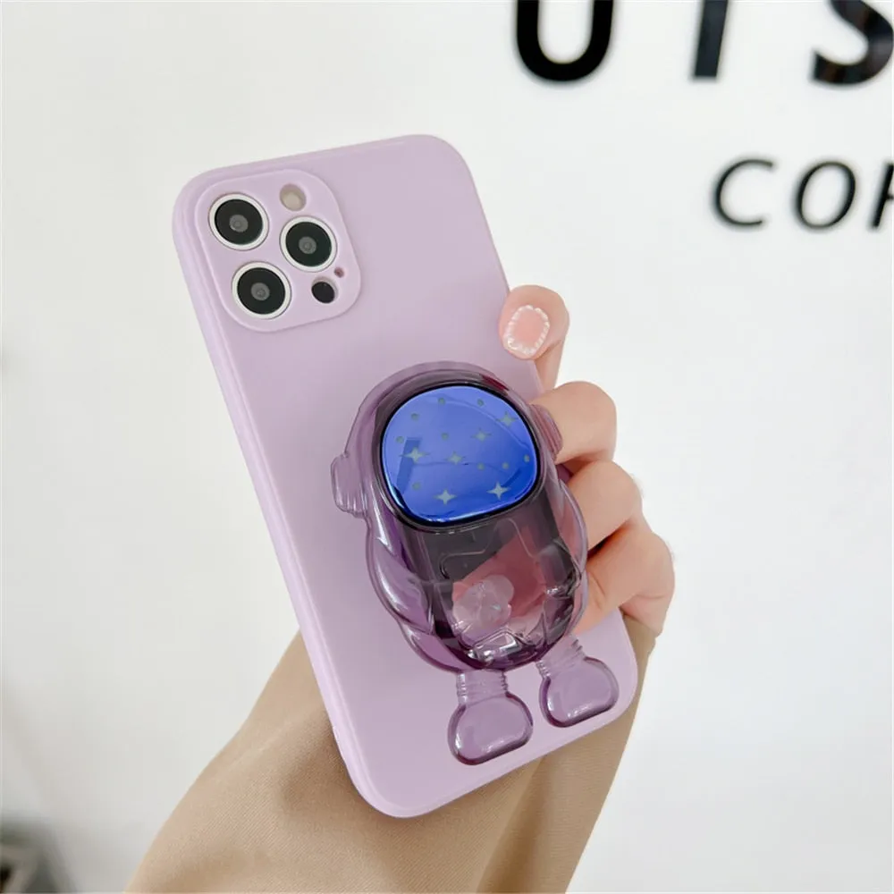 Anymob iPhone Case Purple Cartoon Astronaut Transparent Soft Silicone Kickstand Cover