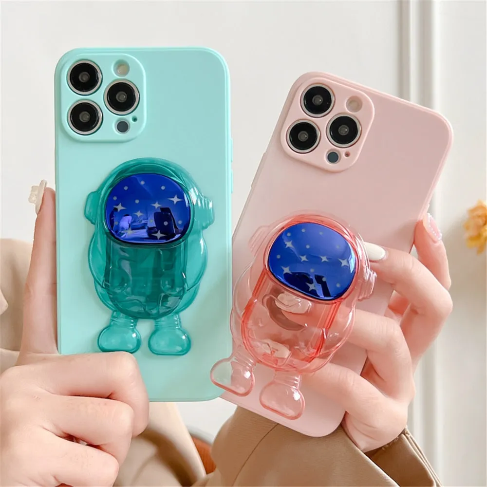 Anymob iPhone Case Purple Cartoon Astronaut Transparent Soft Silicone Kickstand Cover