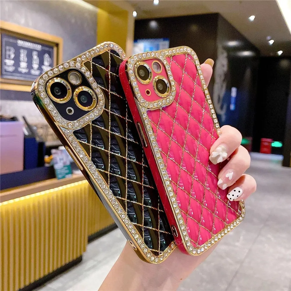 Anymob iPhone Case Purple Glitter Bling Diamond Geometry Lens Camera Protection Soft Silicone Cover