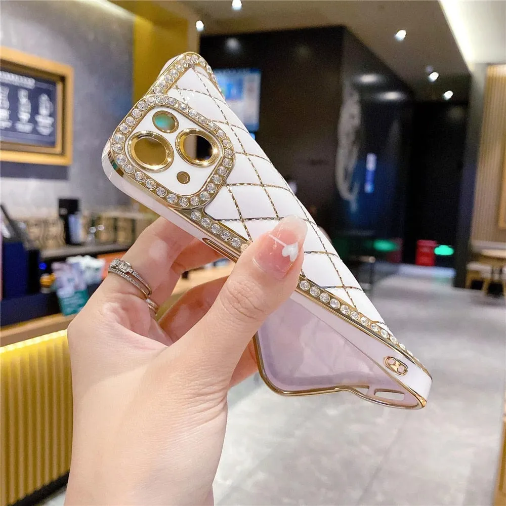Anymob iPhone Case Purple Glitter Bling Diamond Geometry Lens Camera Protection Soft Silicone Cover