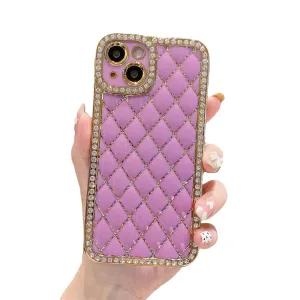 Anymob iPhone Case Purple Glitter Bling Diamond Geometry Lens Camera Protection Soft Silicone Cover